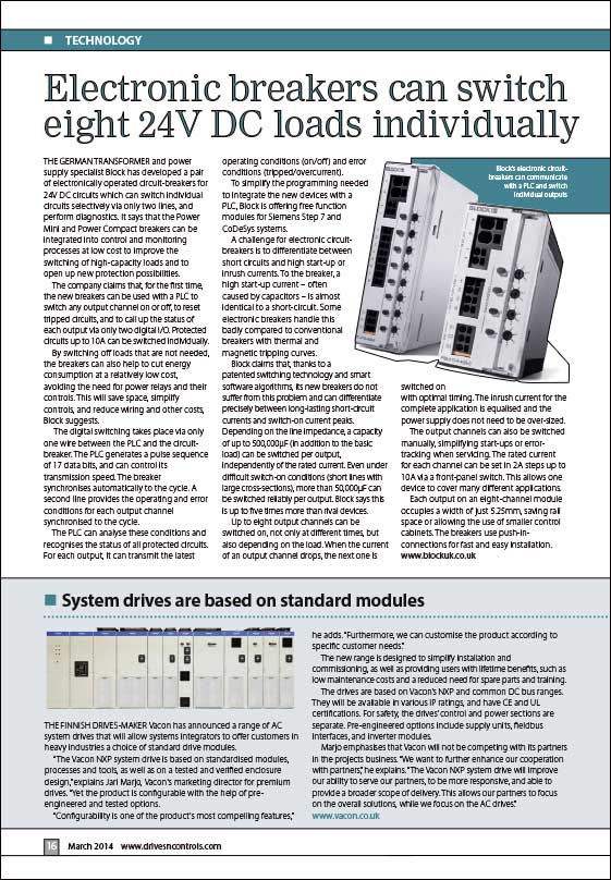 Titelbild Artikel für 24 V Schutzschalter in der Drives and Controls