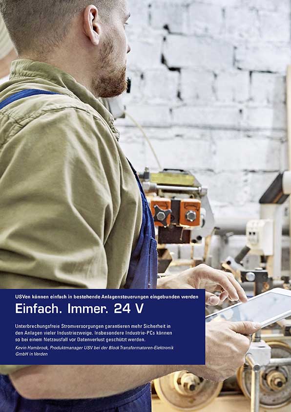 Titelbild Artikel über 24 V Unterbrechungsfreie Stromversorgungen in der elektro automation
