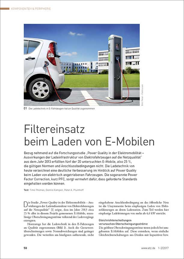 Titelbild Artikel über Power Quality in der Elektromobilität in der etz